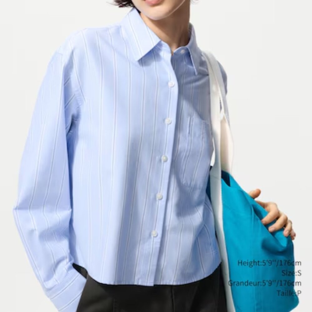 Uniqlo JWA Light Blue Pinstripe Button-Down Shirt cropped